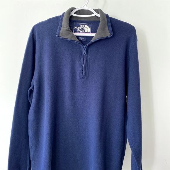 ThE NORTH FACE Sweatshirt Medium Blue Wool & Cotton Mock Neck 1/4 Zip Sweater - Picture 3 of 7